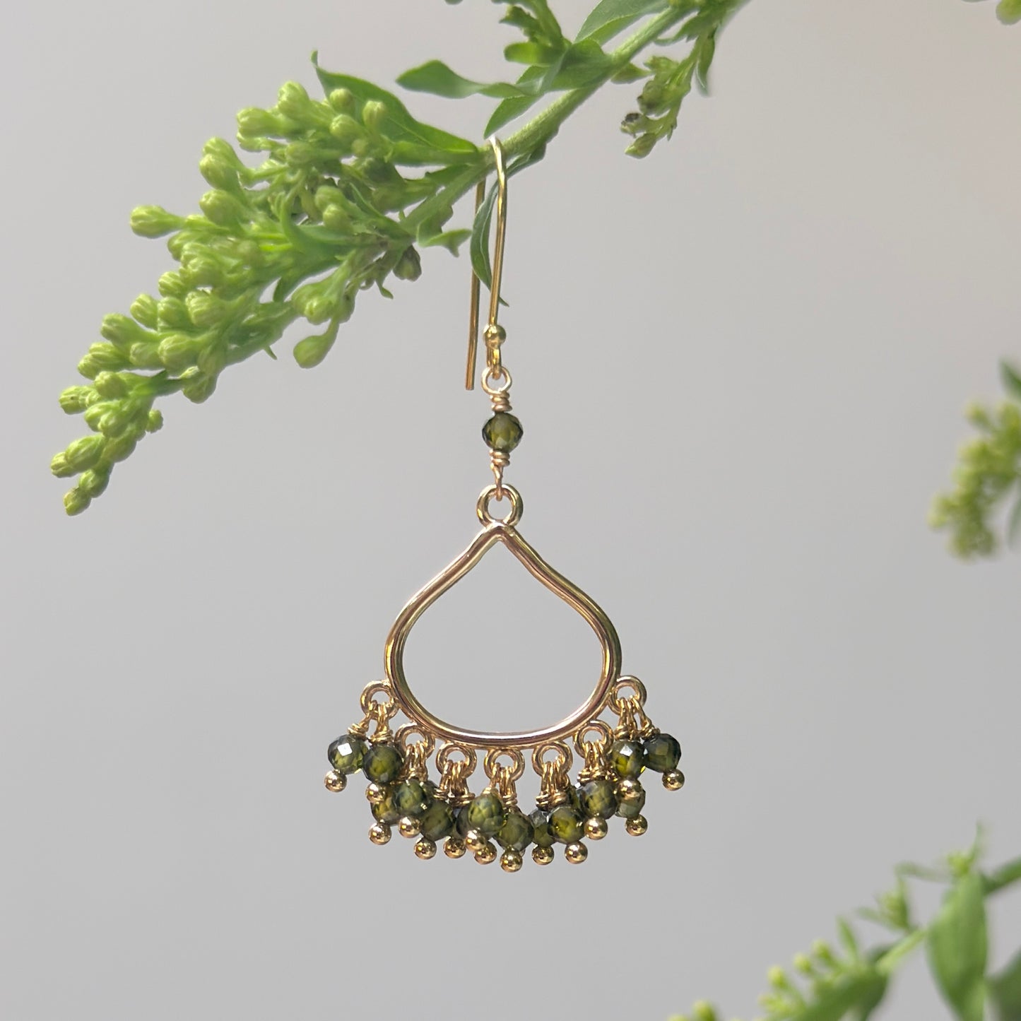 Olive Green Peridot Paxos 21-Bead Teardrop Earrings