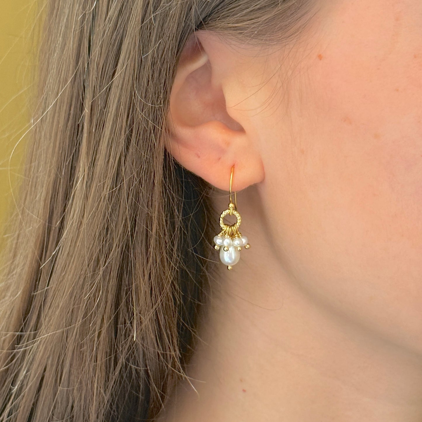 Pale Denim Azurite & Freshwater Pearl Drop Earrings in Corked Tube