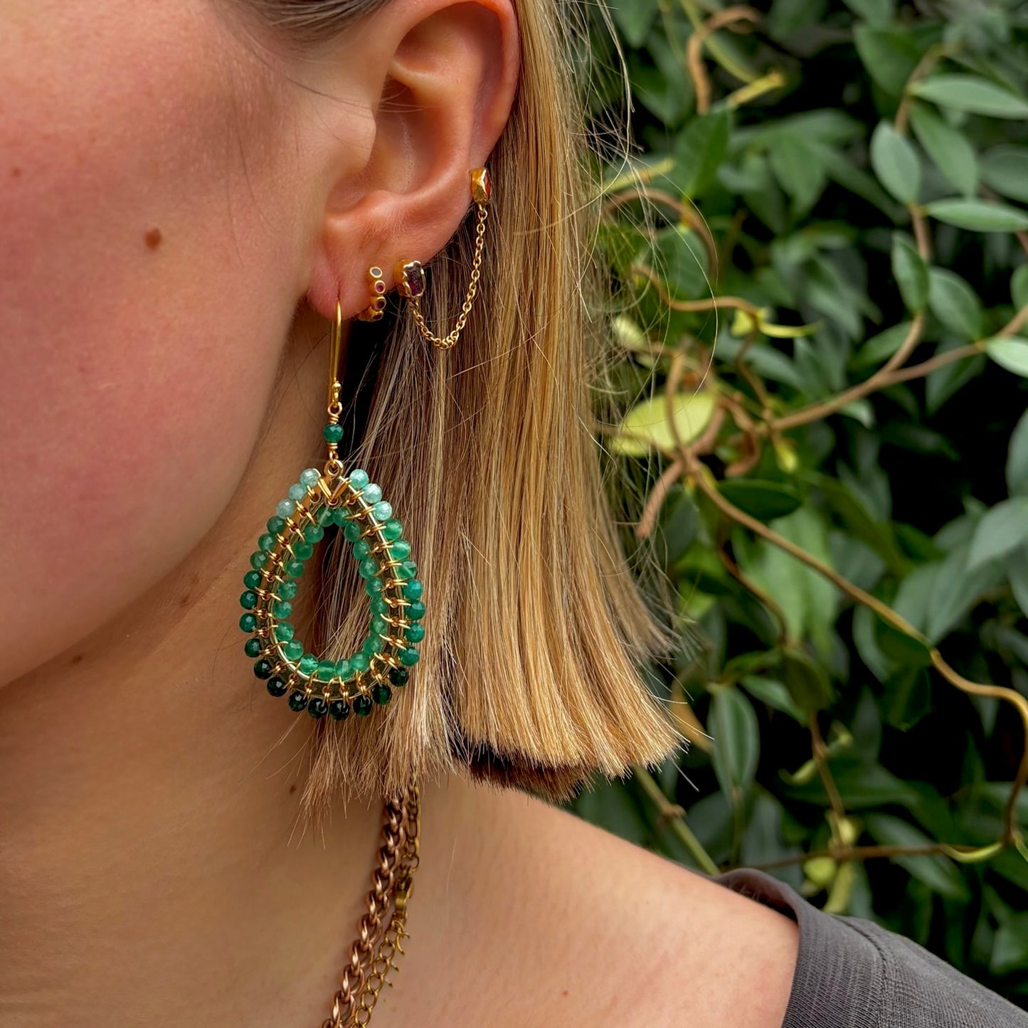 Green Jade Ombré Mustique Teardrop Earrings