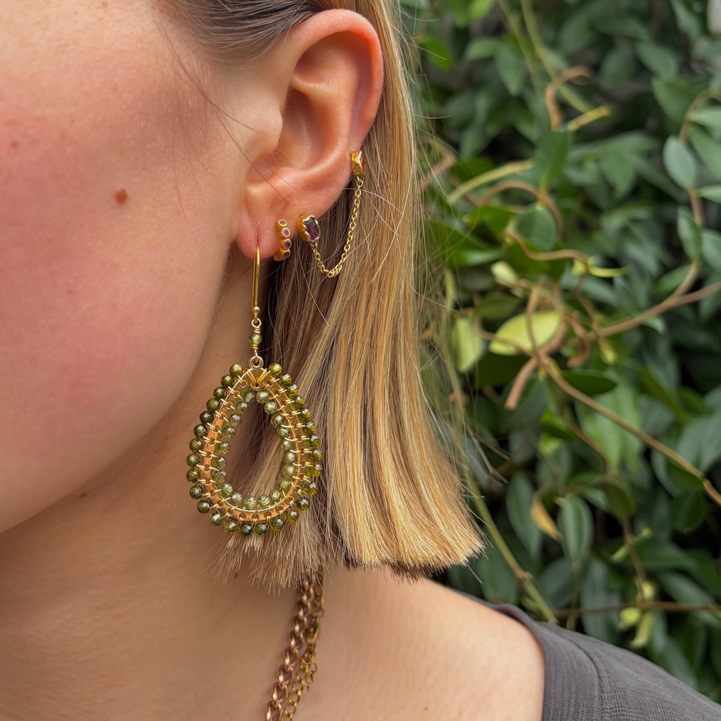 Olive Green Peridot Mustique Teardrop Earrings