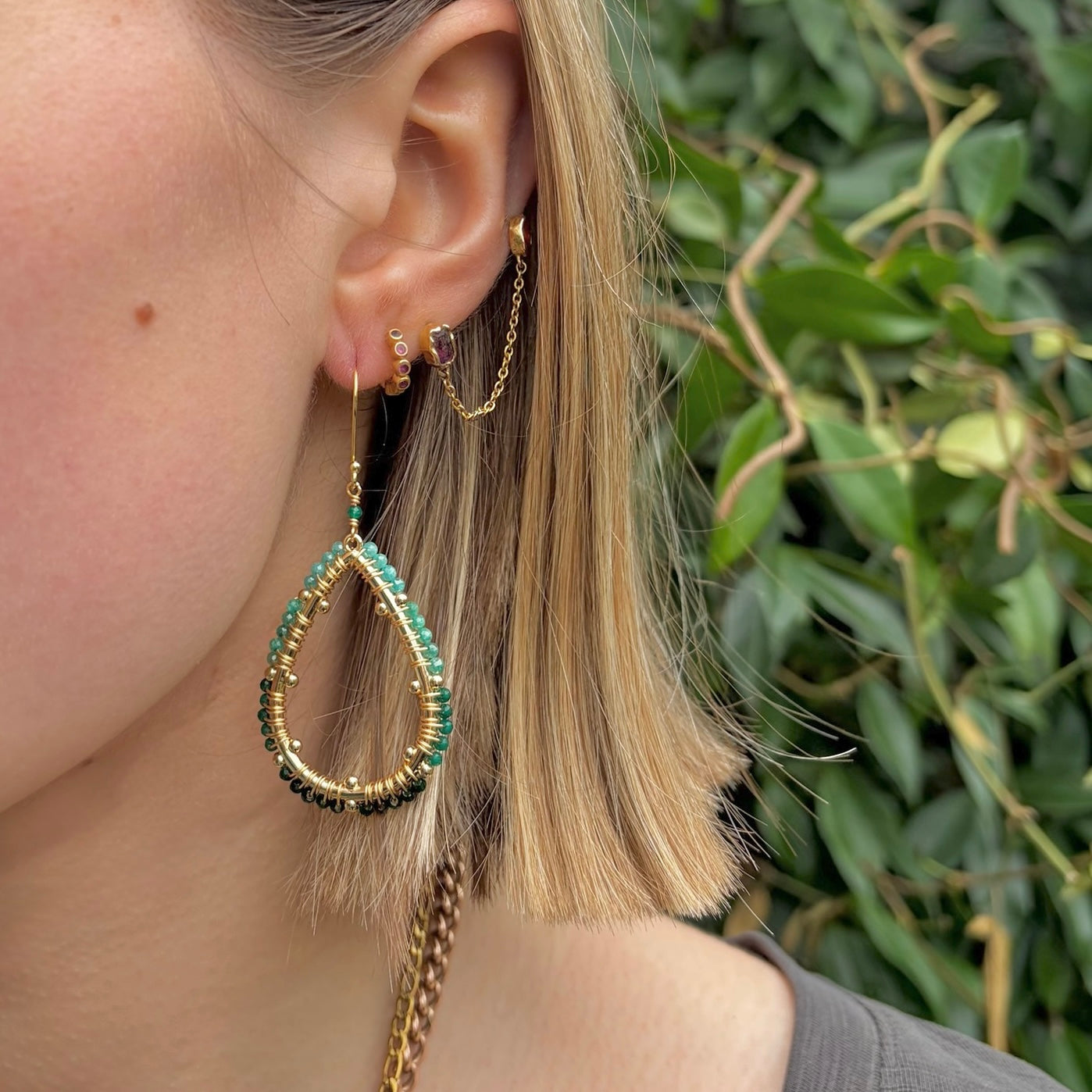 Green Jade Ombré Capri Bobble Teardrop Earrings