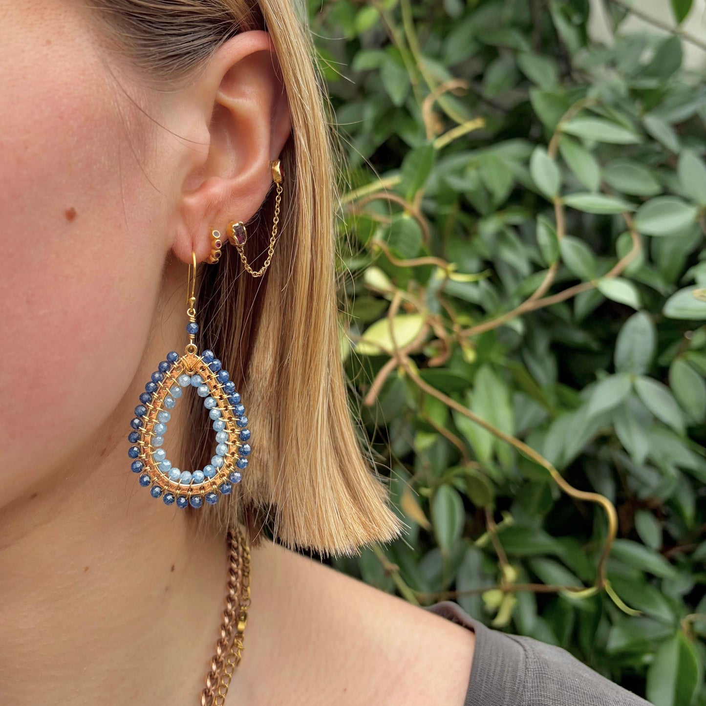 Royal Blue Azurite & Dark Cornflower Kyanite Mustique Teardrop Earrings