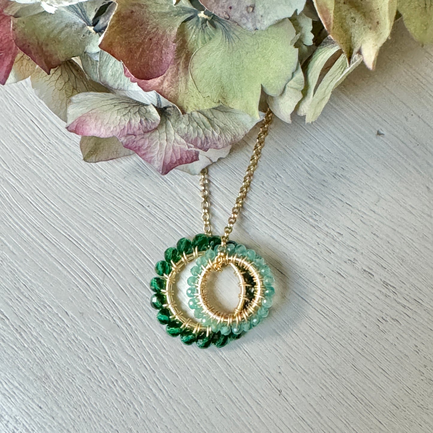 Emerald Green Jade & Mint Jade  (Midi Bead) Double Pendant Necklace