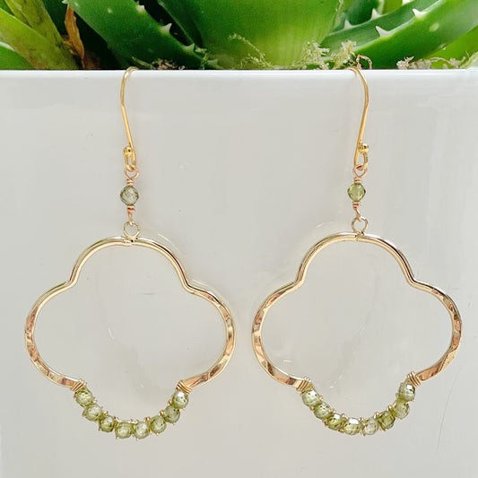 Olive Green Peridot Clover Earrings