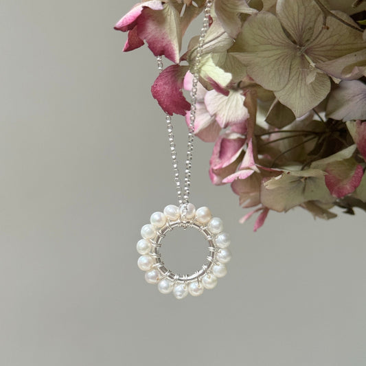Freshwater Pearl (Midi Bead) Pendant Necklace (Silver)