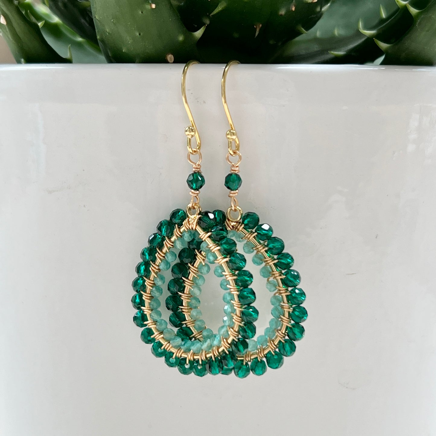 Emerald Green Jade & Mint Green Jade Double Beaded Peardrop Earrings