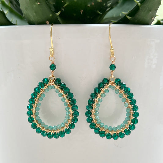 Emerald Green Jade & Mint Green Jade Double Beaded Peardrop Earrings