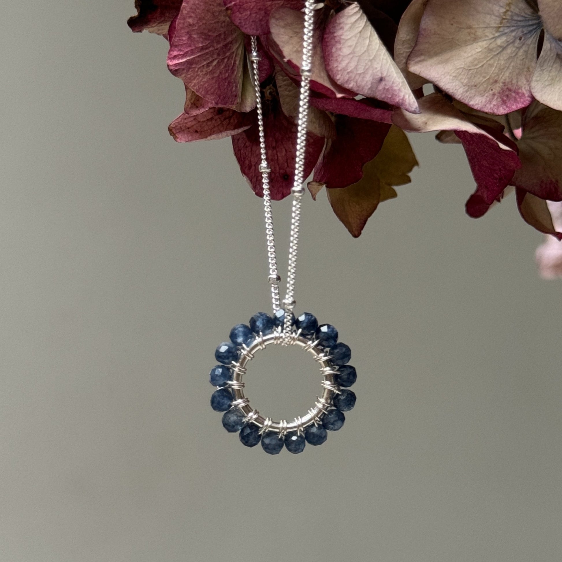 Denim Blue Iolite (Midi Bead) Pendant Necklace (Silver)