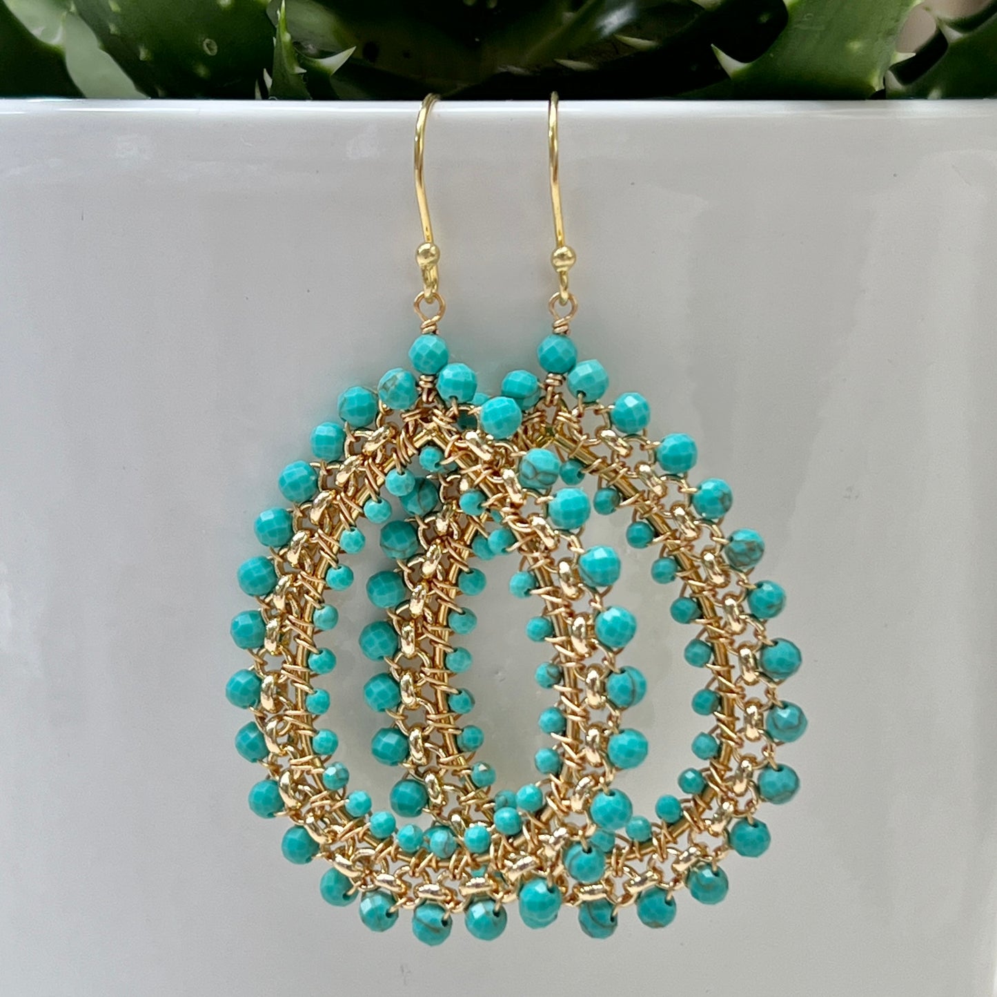 Turquoise Large Rolo Teardrop Beaded Earrings