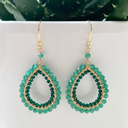 Mint Green Jade & Emerald Green Jade Double Beaded Peardrop Earrings