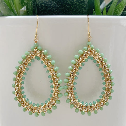 Mint Green Fluorite Large Rolo Teardrop Beaded Earrings