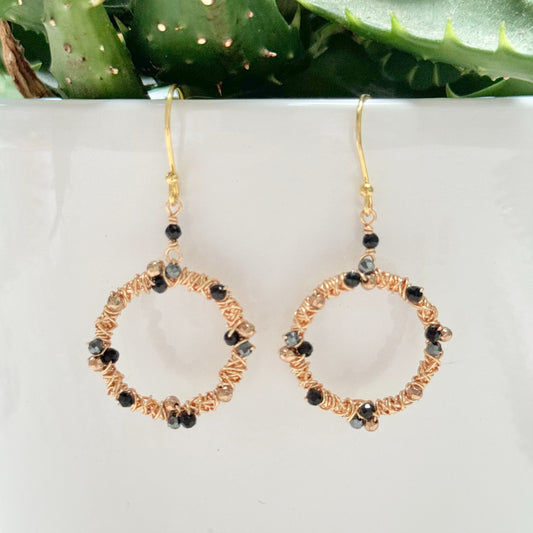 Black Onyx Ombré Wrapped Round Earrings