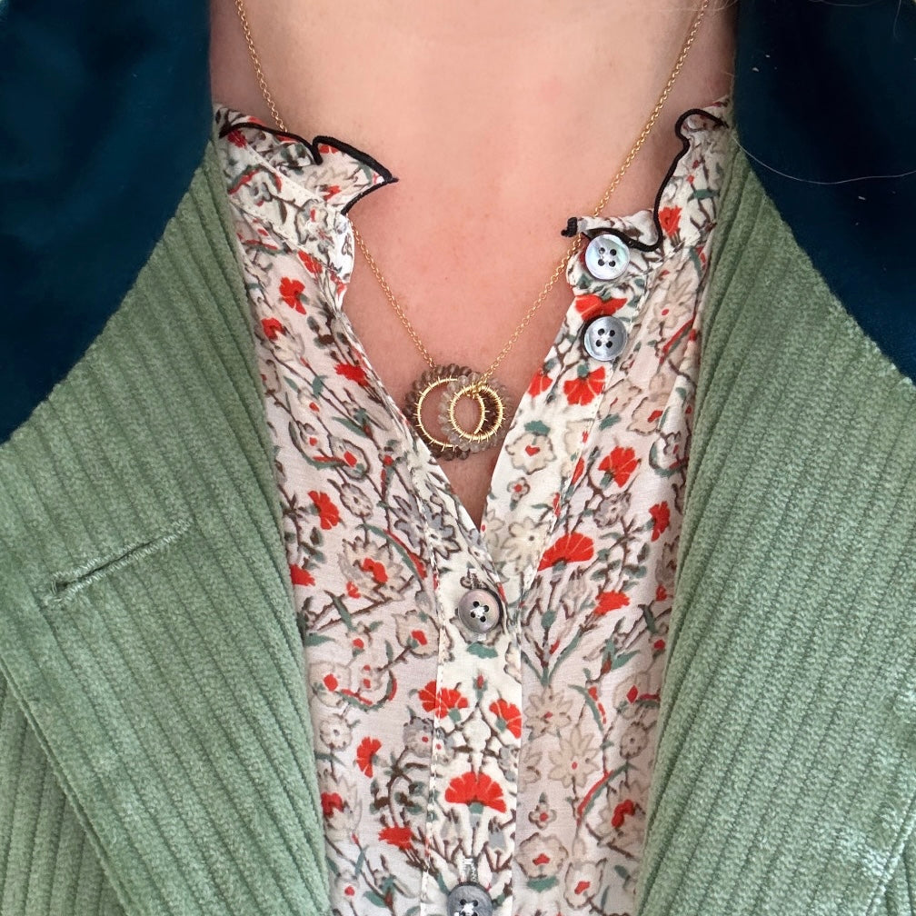 Taupe Agate & Grey Labradorite  (Midi Bead) Double Pendant Necklace