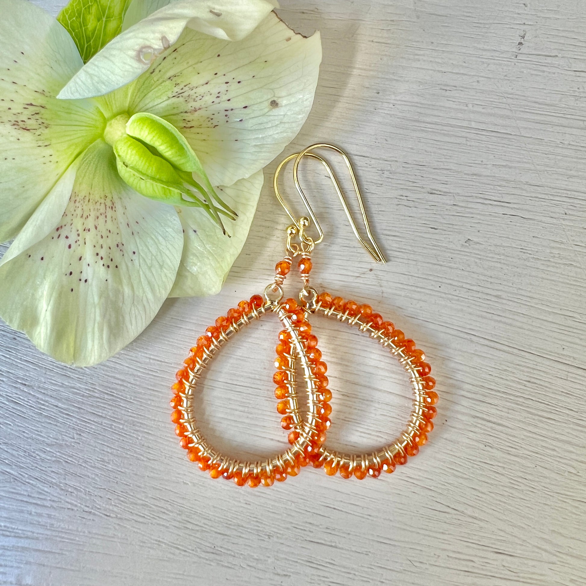Orange Carnelian Peardrop Beaded Earrings