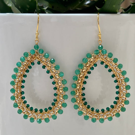 Mint Green Jade & Emerald Green Jade Large Rolo Teardrop Beaded Earrings