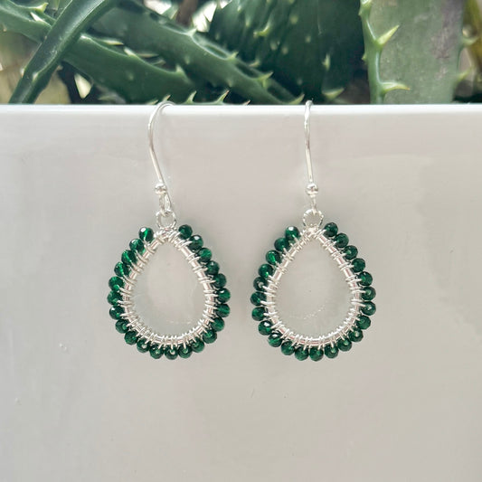 Emerald Green Jade Tiny Teardrops (Silver)