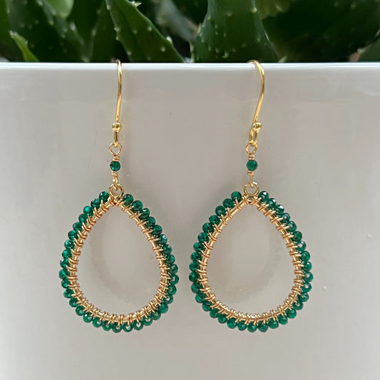 Emerald Green Jade Peardrop Beaded Earrings