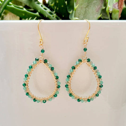Emerald & Mint Jade Ombré Peardrop Beaded Earrings