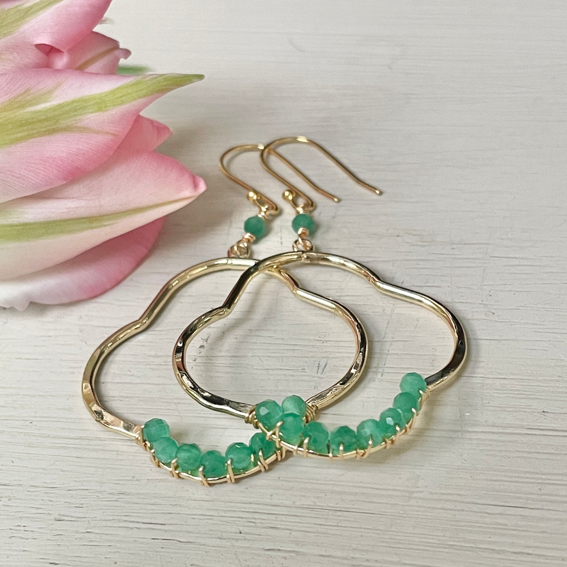 Mint Green Jade Clover Earrings