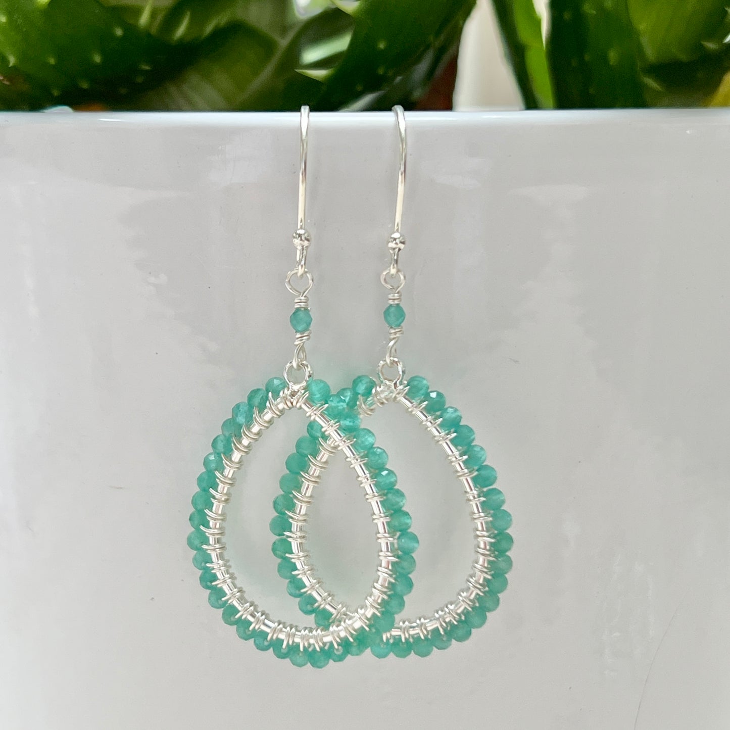 Mint Green Jade Peardrop Beaded Earrings