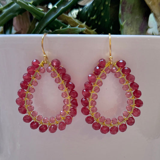Pale Burgundy Agate & Candy Pink Agate Double Beaded Teardrop Earring