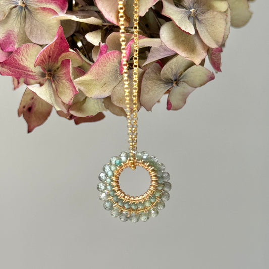 Pale Olive Green Peridot & Sage Quartz (Midi Bead) Double Pendant Necklace