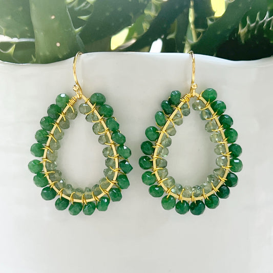 Jade Green Jade & Peridot Double Beaded Teardrop Earrings