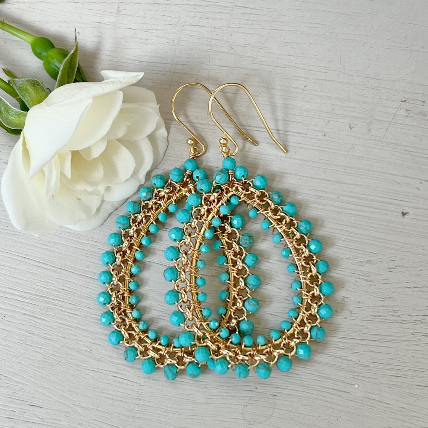 Turquoise Large Rolo Teardrop Beaded Earrings