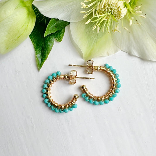 Turquoise Mini Hoop Beaded Earrings