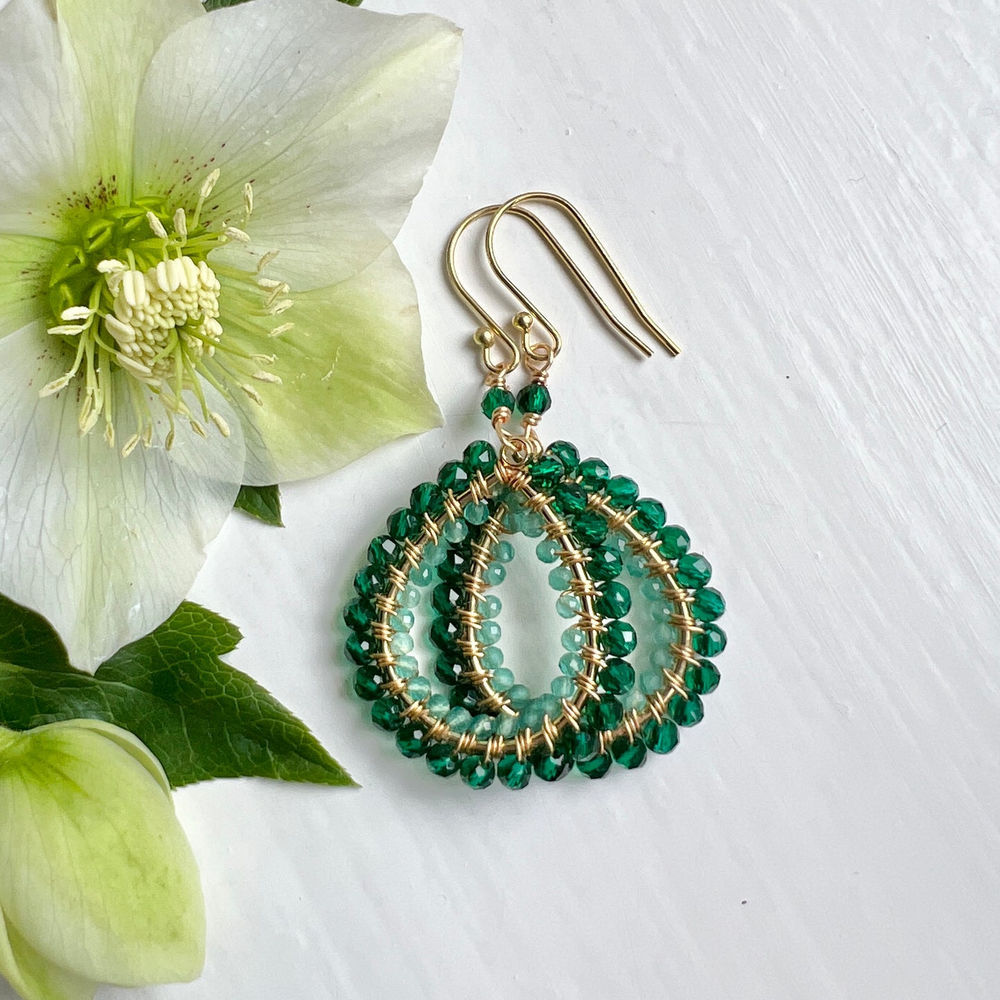 Emerald Green Jade & Mint Green Jade Double Beaded Peardrop Earrings