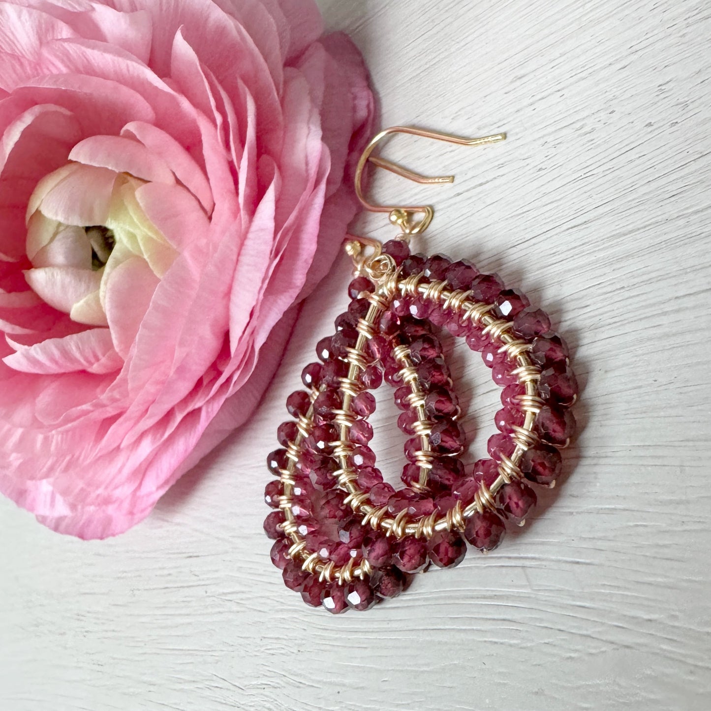 Burgundy Jade & Fuchsia Pink Garnet Double Beaded Peardrop Earrings