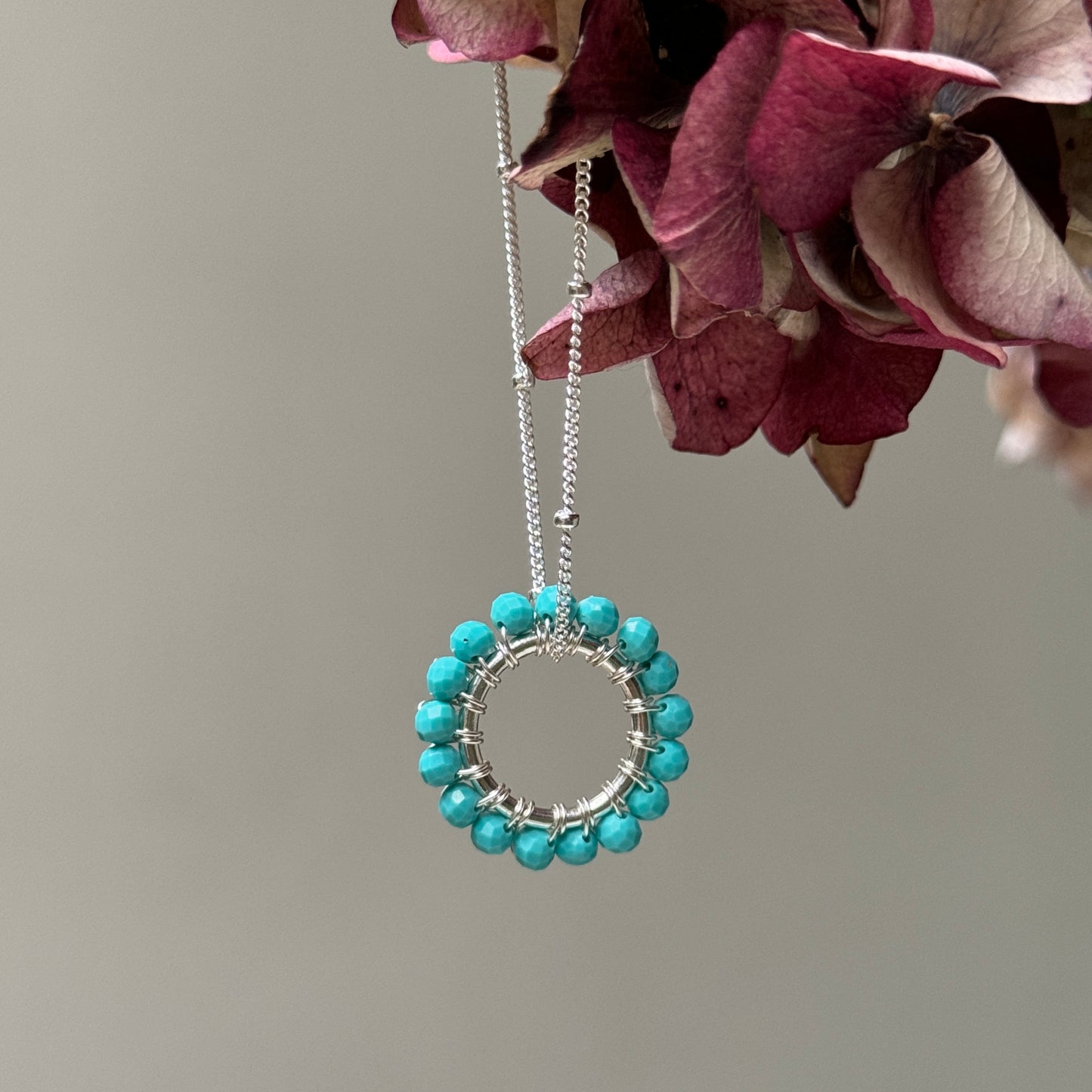 Turquoise (Midi Bead) Pendant Necklace (Silver)