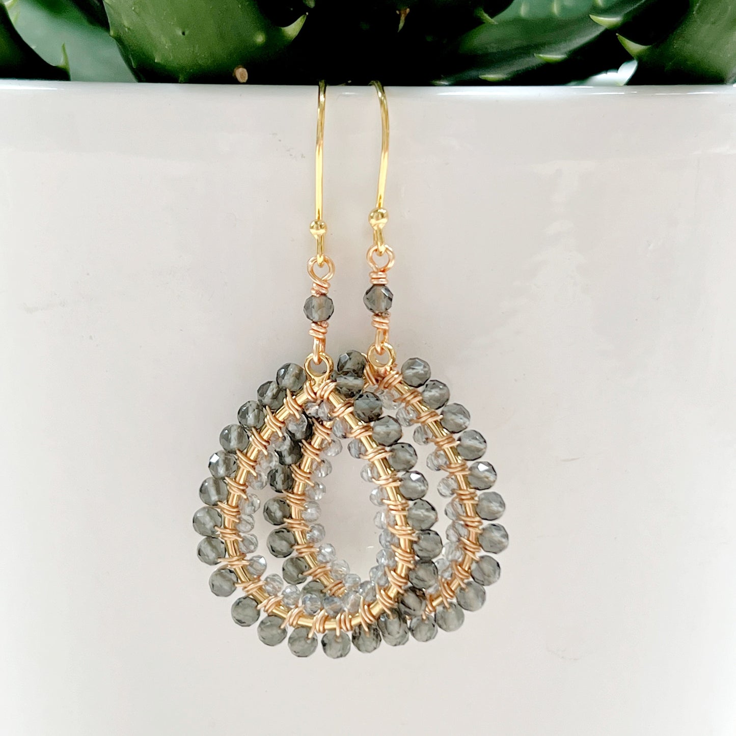 Taupe Agate & Grey Labradorite Double Beaded Peardrop Earrings