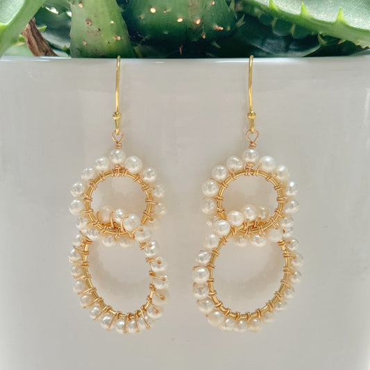 Freshwater Pearl Double Linked Round Beaded Earrings