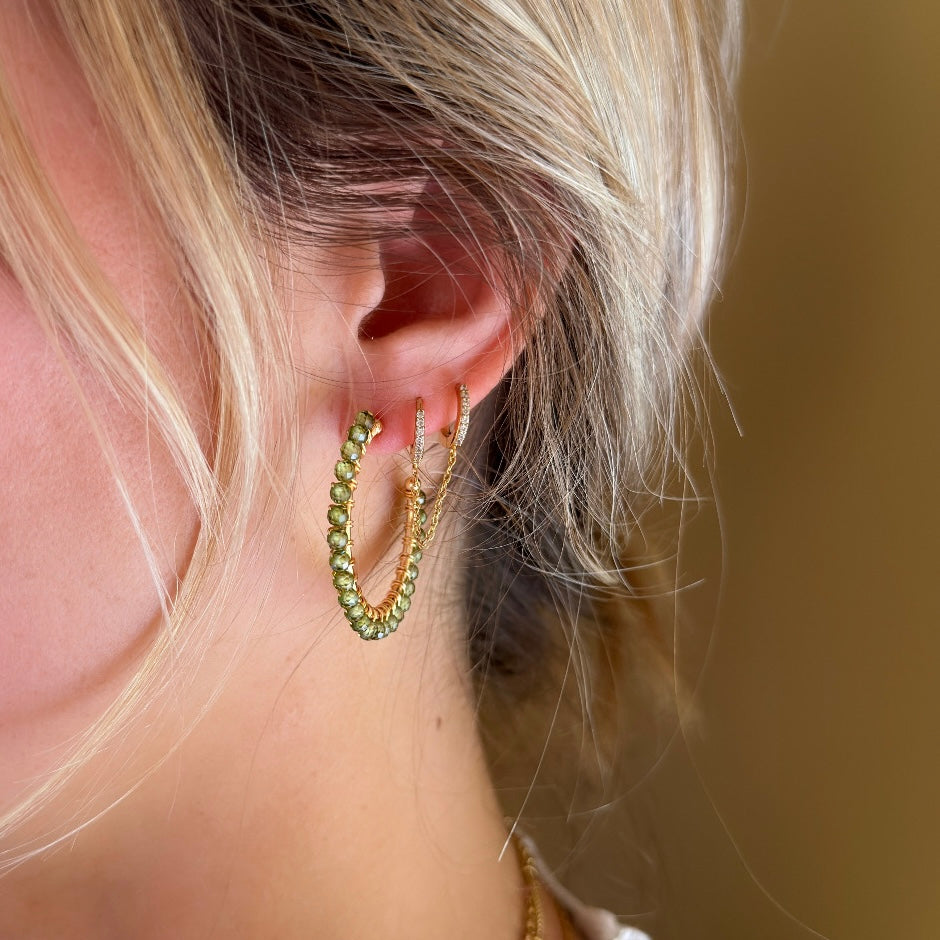 Olive Green Peridot Solid Midi Hoop Beaded Earrings