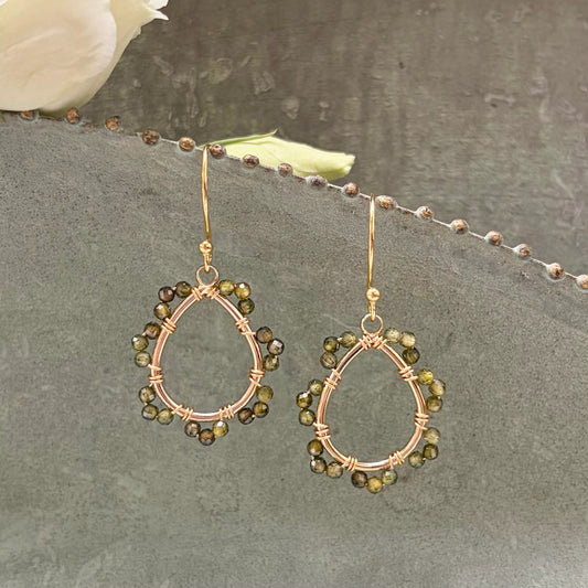 *Olive Green Peridot Mini Swirl Teardrop Earrings