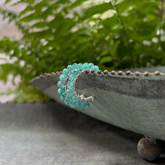 *Chunky Mint Green Jade Mini Hoop Beaded Earrings (Silver)