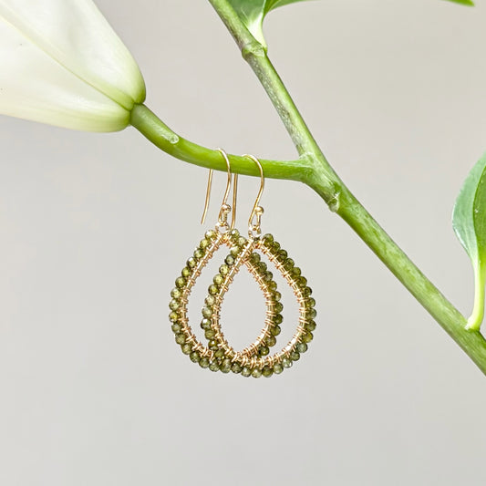 Mid Olive Green Peridot Midi Teardrop Beaded Earrings
