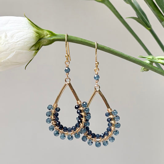 *Pale Denim Azurite & Dark Denim Blue Iolite 1/2 Teardrop Beaded Earrings