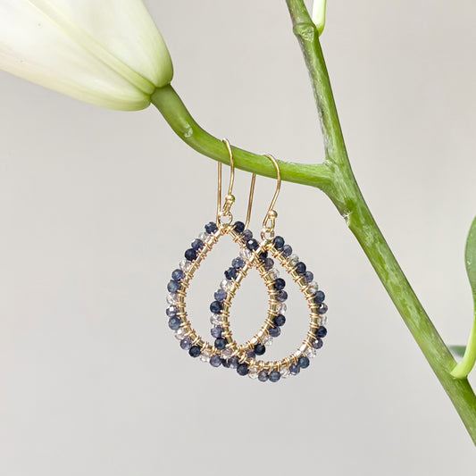 *Denim Blue & Grey Labradorite Ombré Midi Teardrop Beaded Earrings