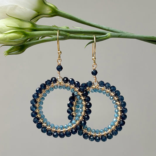 *Dark Denim Iolite & Cornflower Blue Kyanite Double Round Beaded Earrings