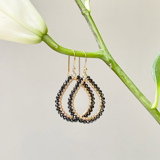 Charcoal Grey Hematite Midi Teardrop Beaded Earrings