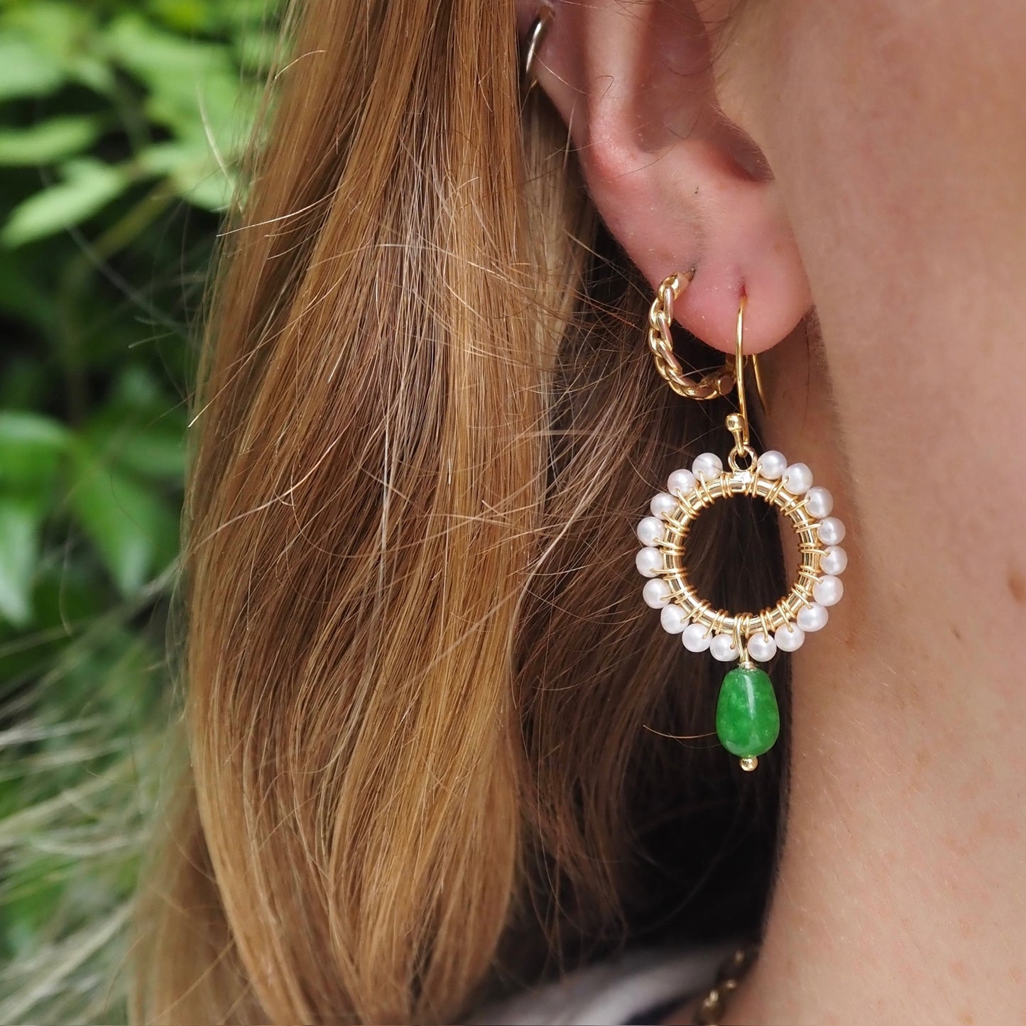 Pearl Mini Round With Pale Pink Chalcedony Drop Beaded Earrings