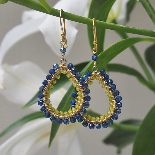 *Royal Blue Azurite & Lime Green Quartz Double Beaded Midi Teardrop Earrings