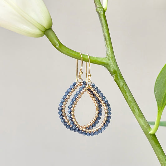 *Airforce Blue Quartz Midi Teardrop Beaded Earrings
