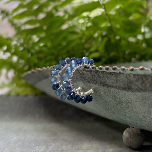 *Chunky Dark Denim Iolite Mini Hoop Beaded Earrings (Silver)