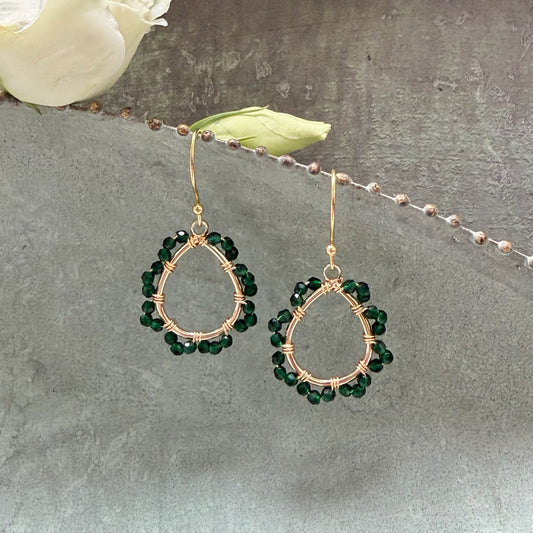 *Emerald Green Jade Mini Swirl Teardrop Earrings
