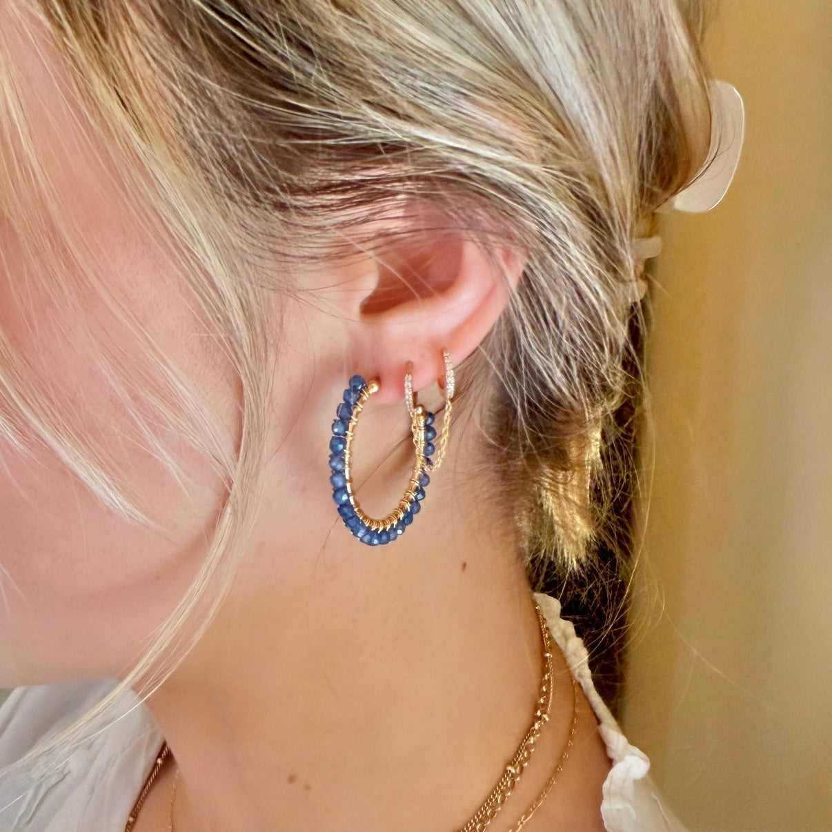 Royal Blue Azurite Solid Midi Hoop Beaded Earrings