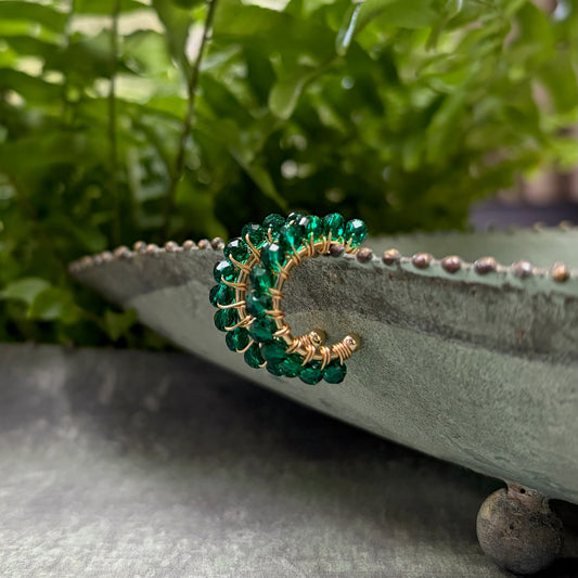 *Chunky Emerald Green Jade Mini Hoop Beaded Earrings