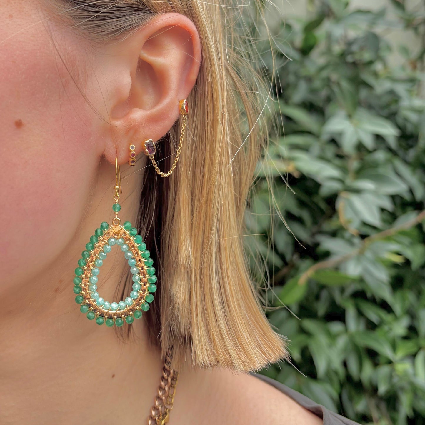 Apple Green & Pale Mint Green Jade Mustique Teardrop Earrings